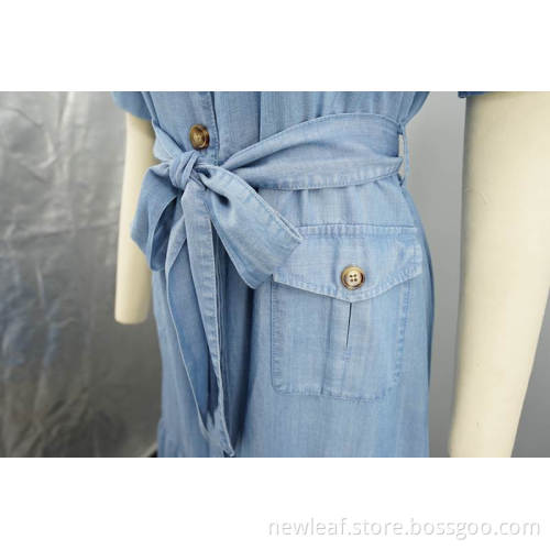 New Sweet Ladies V-NECK Denim Dress